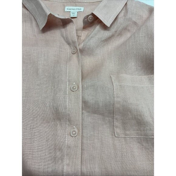 Garnet Hill Womens 100% Linen Long Sleeve Button Up Shirt Pink 16 Preppy - Picture 4 of 12